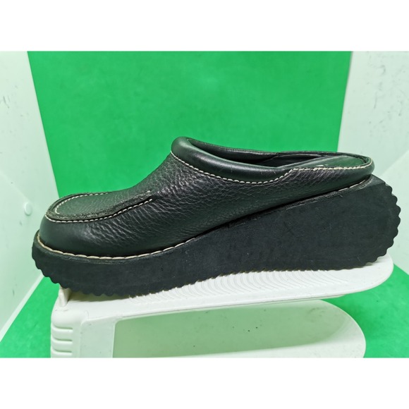 Vintage Y2K Arizona Jean Company 100% Black Leather Wedge Clogs Women's Siz 7.5M - Picture 4 of 16
